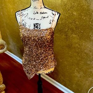 Cache suit ensemble sz 8 in rich satiny chocolate fabric & M rose gold camisole